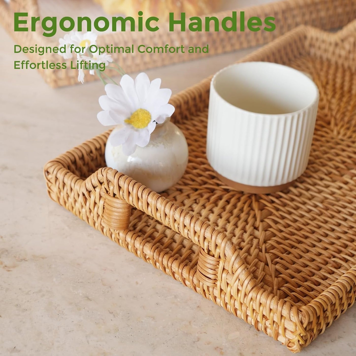 Handcrafted Natural Rattan Serving Tray
