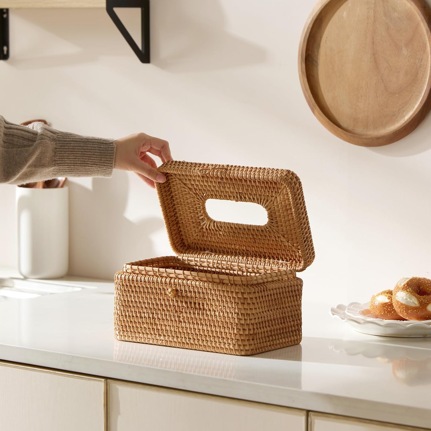 Hand-Woven Rattan Rectangular Tissue Cover