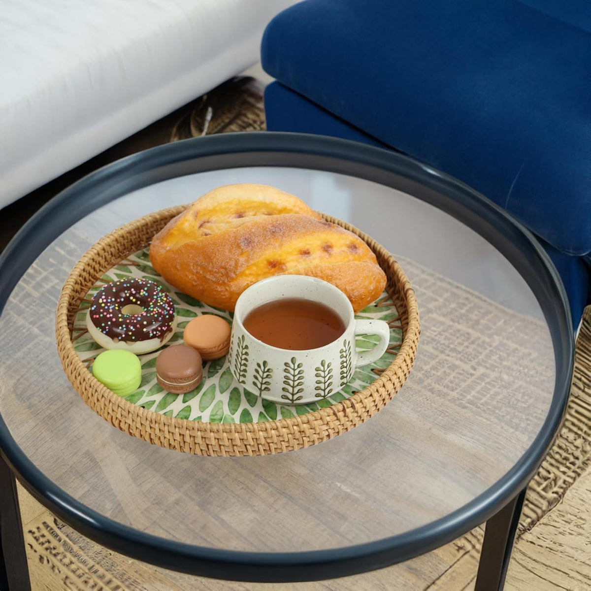 Mother of Pearl Rattan Tray Set