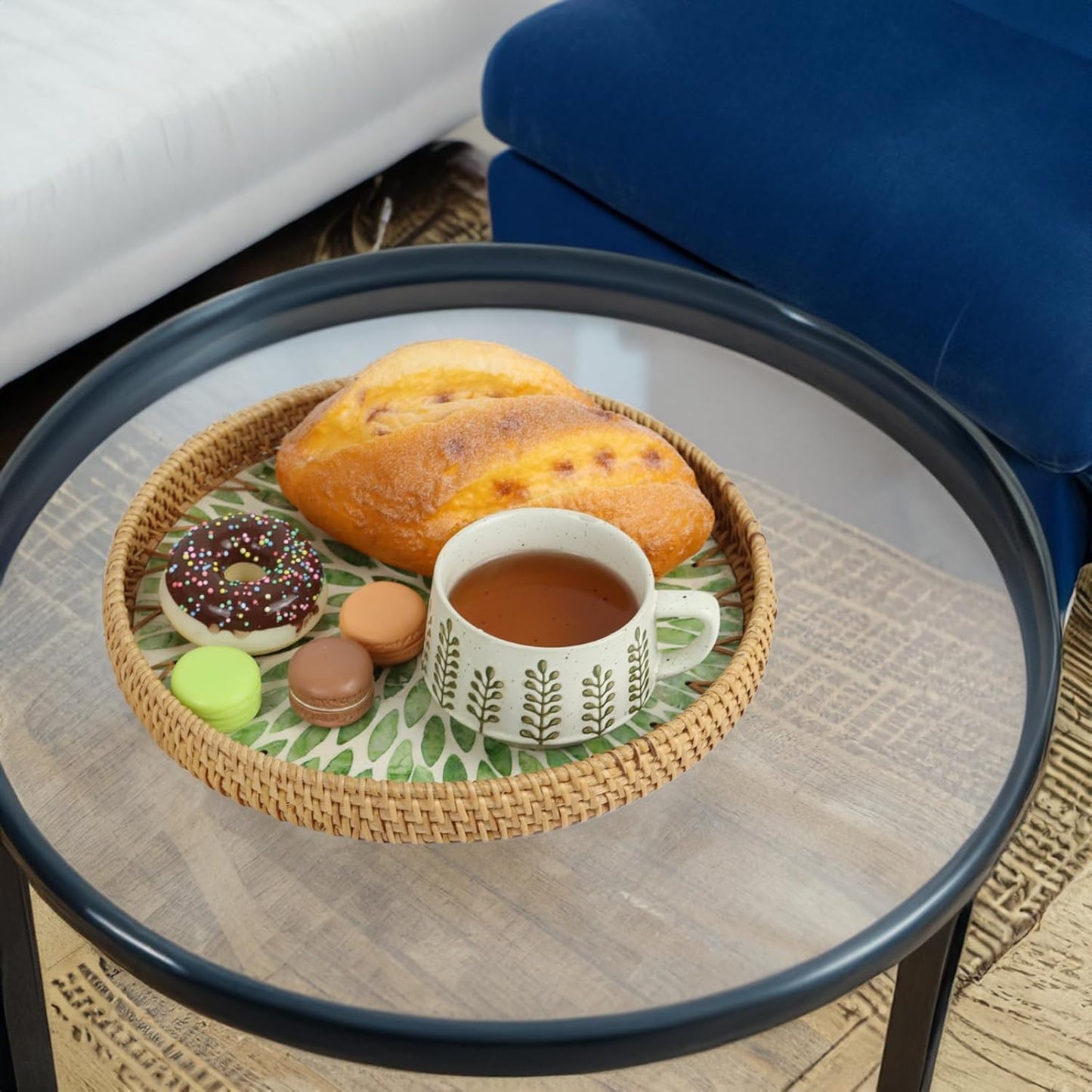Mother of Pearl Rattan Tray Set