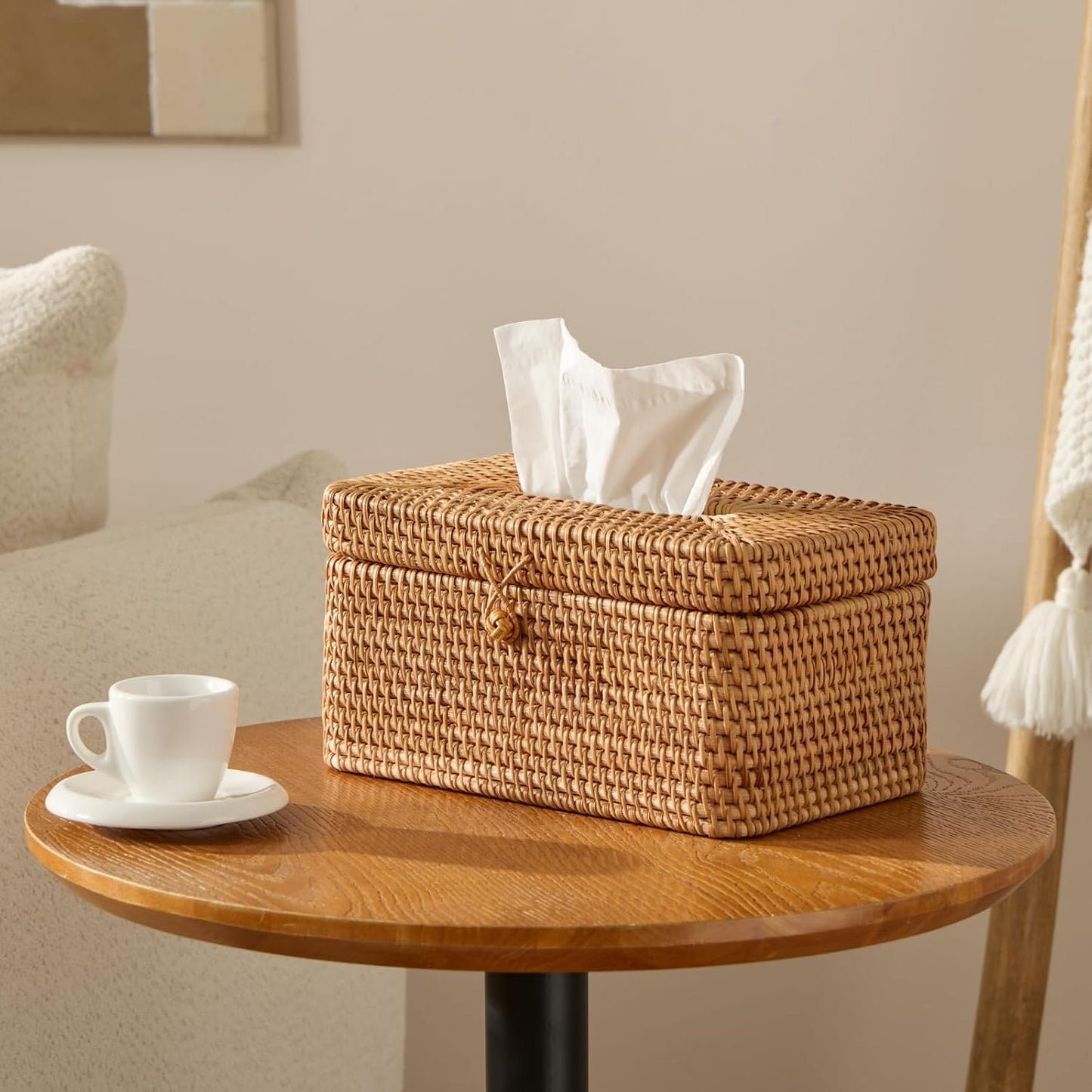 Hand-Woven Rattan Rectangular Tissue Cover