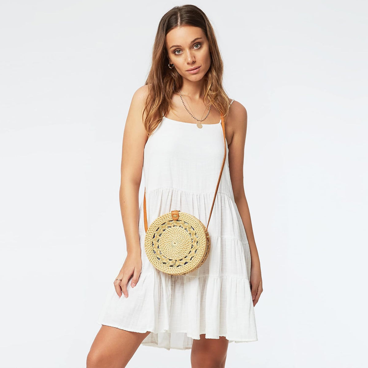 Handwoven Round Bali Rattan Crossbody