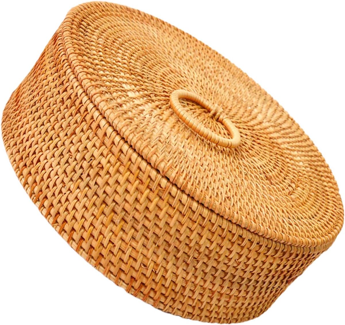 Handwoven Autumn Rattan Lidded Basket