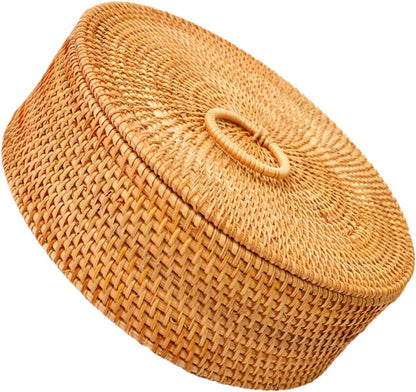 Handwoven Autumn Rattan Lidded Basket