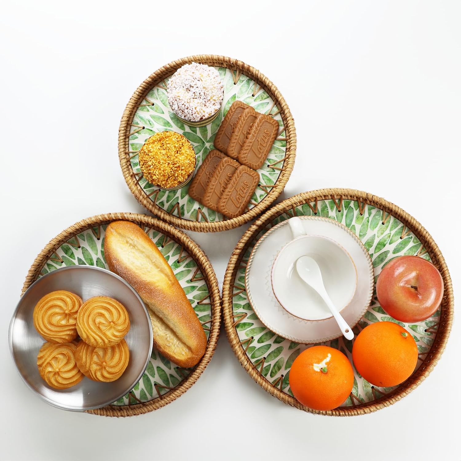 Mother of Pearl Rattan Tray Set