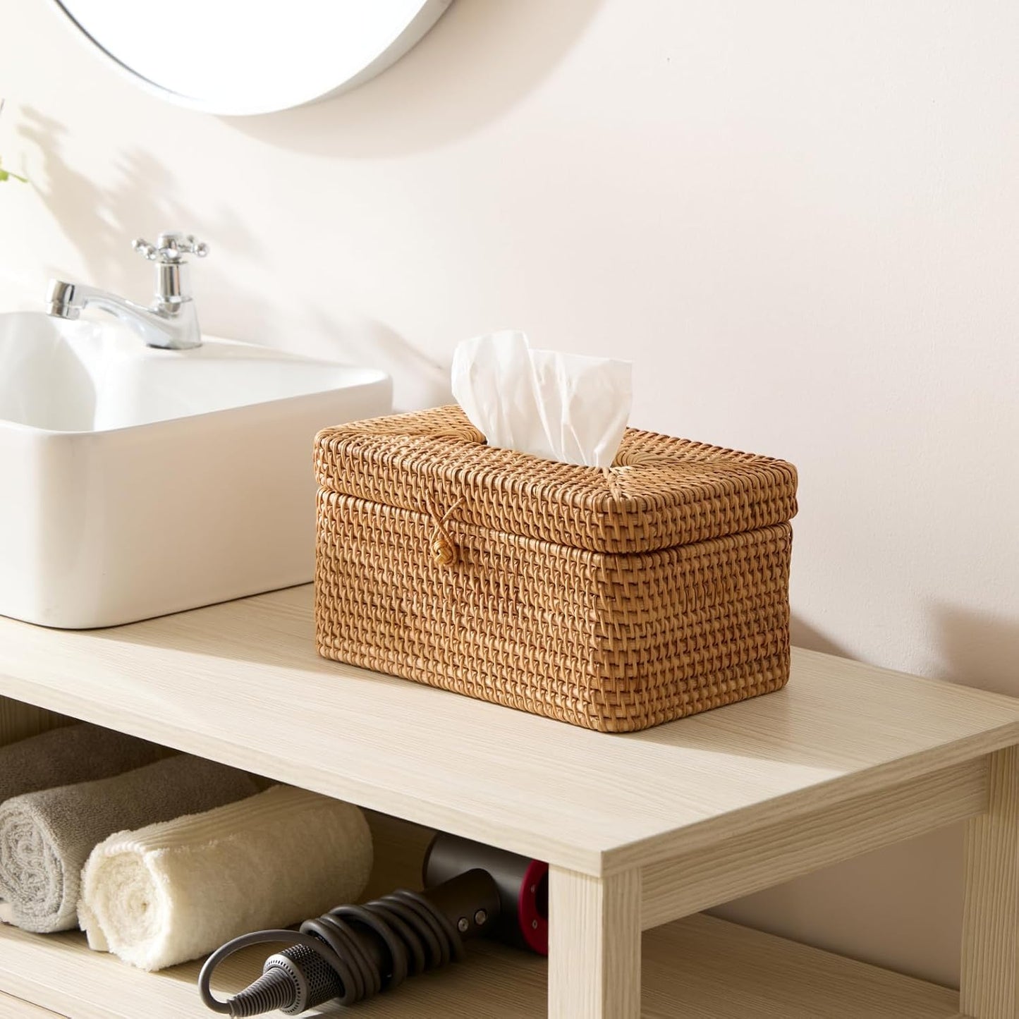 Hand-Woven Rattan Rectangular Tissue Cover