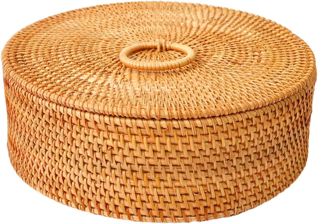 Handwoven Autumn Rattan Lidded Basket