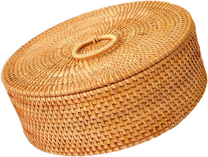 Handwoven Autumn Rattan Lidded Basket