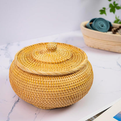 Handwoven Autumn Rattan Lidded Basket