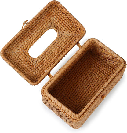 Hand-Woven Rattan Rectangular Tissue Cover