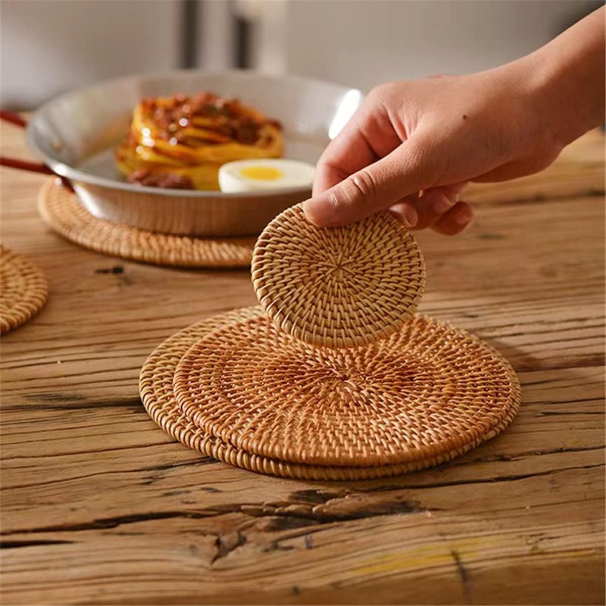 Artisanal Hand-Woven Natural Rattan Placemat