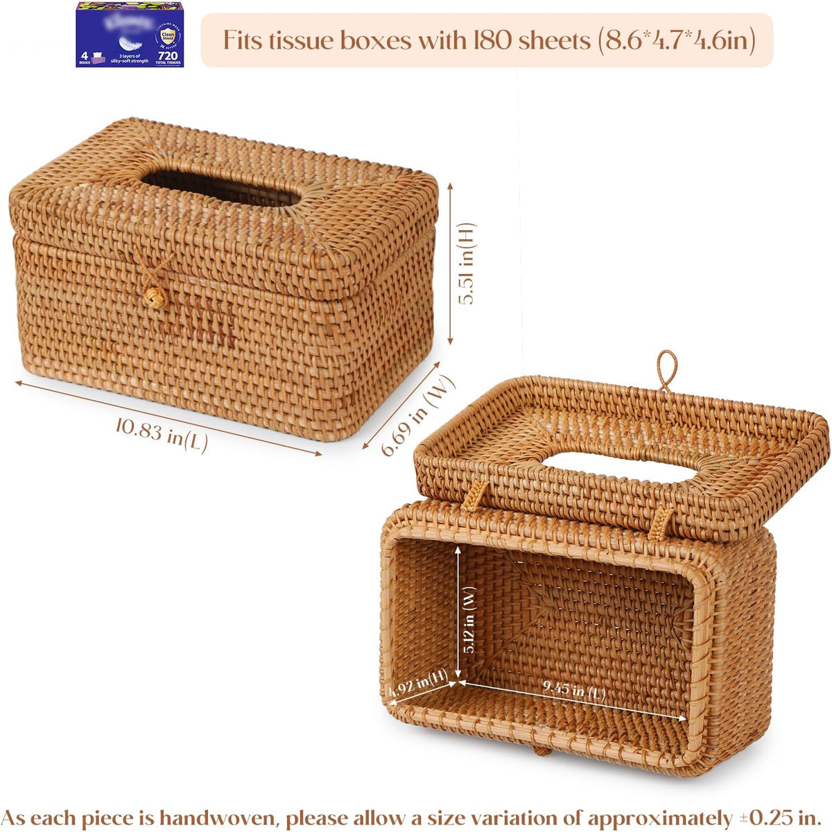 Hand-Woven Rattan Rectangular Tissue Cover