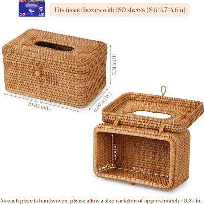 Hand-Woven Rattan Rectangular Tissue Cover