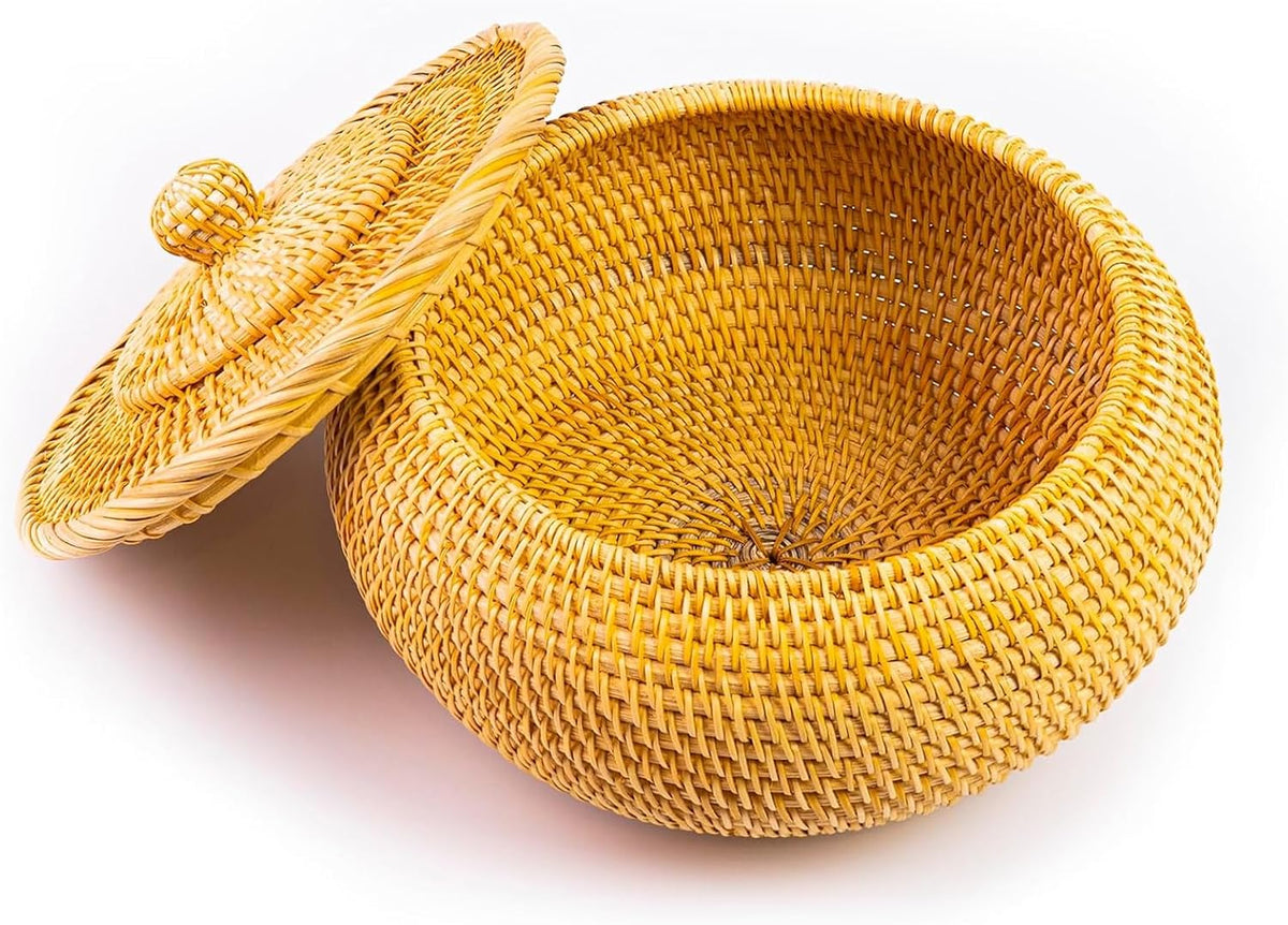 Handwoven Autumn Rattan Lidded Basket