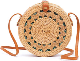 Handwoven Round Bali Rattan Crossbody