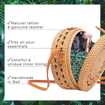 Handwoven Round Bali Rattan Crossbody