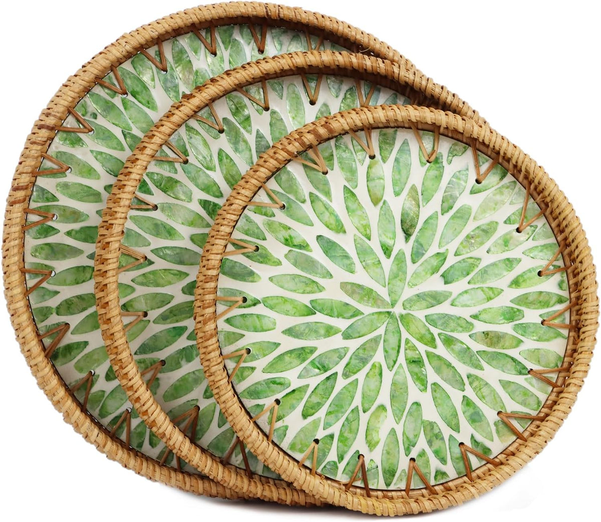 Mother of Pearl Rattan Tray Set