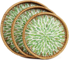Mother of Pearl Rattan Tray Set