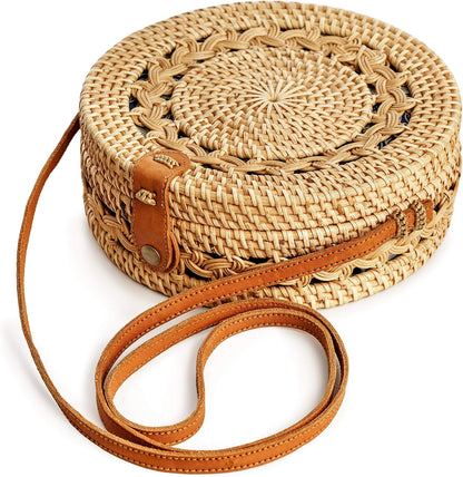 Handwoven Round Bali Rattan Crossbody